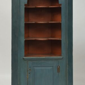 18th C. blue painted corner cupboard