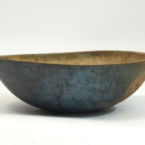 Exceptional 18th/19th C. large round chopping bowl in old blue paint