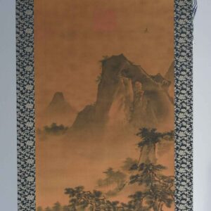 Chinese painted scroll of mountain landscape