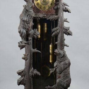 Exceptional 19th C. Black Forest tall clock with carved bears