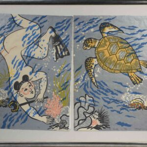 Mayumi Oda (Japanese) woodblock diptych, “Sea Turtle”