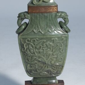 Large Chinese jade urn converted to lamp with carved handles