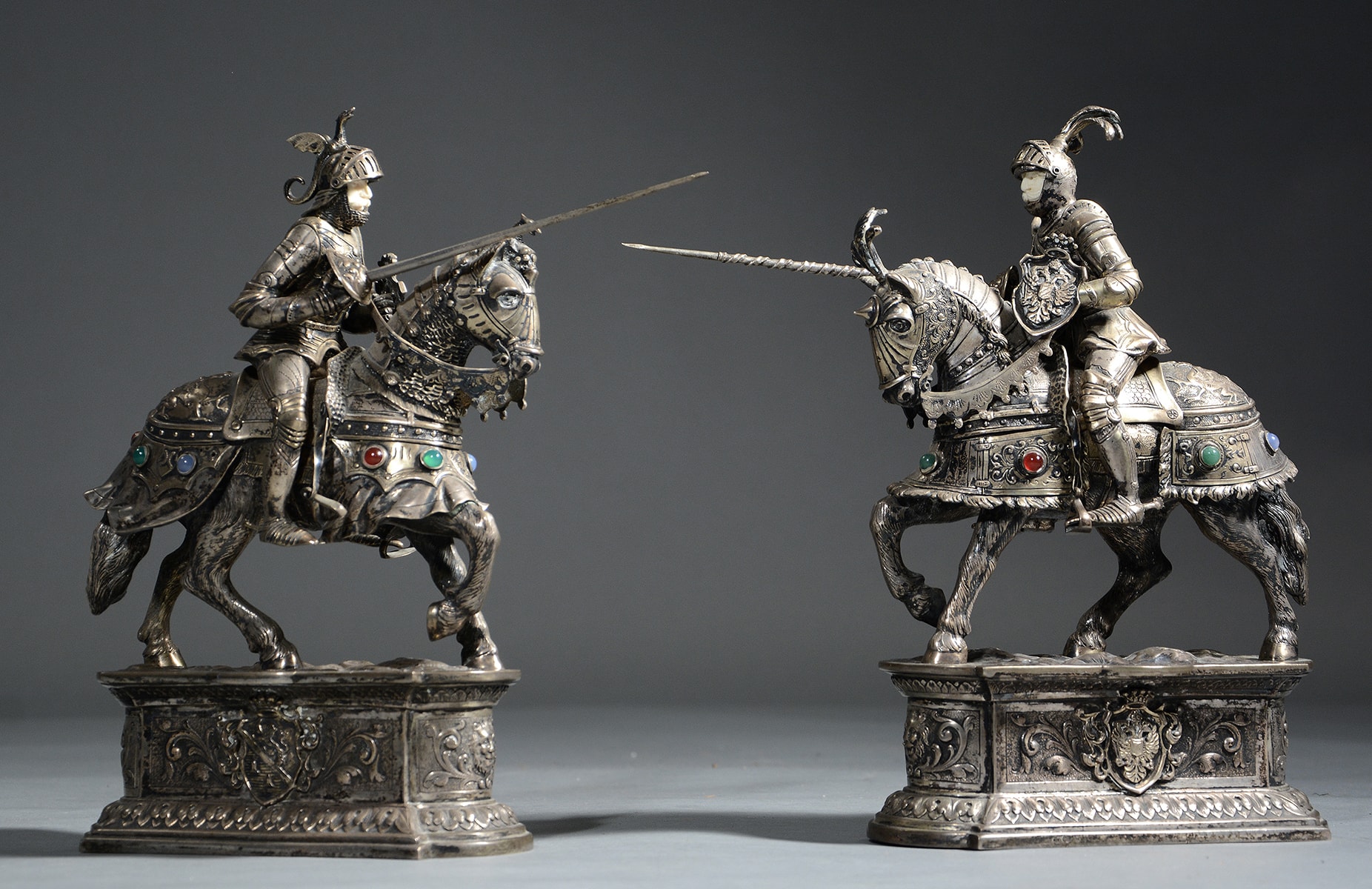Silver knights on horseback MARK OF NERESHEIMER & CO