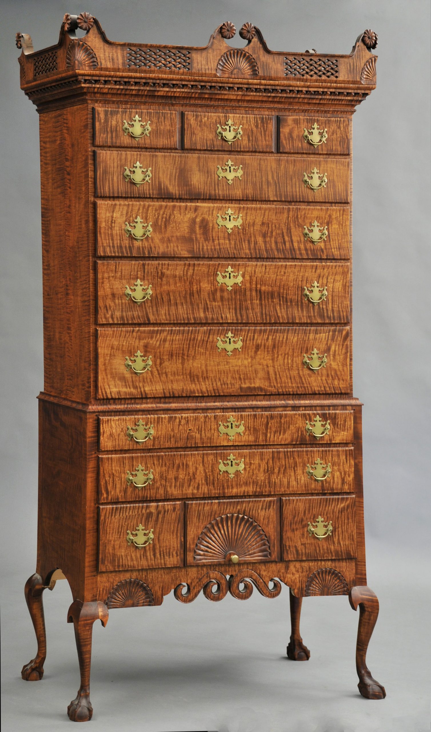 Tiger maple highboy by Donald Dunlap