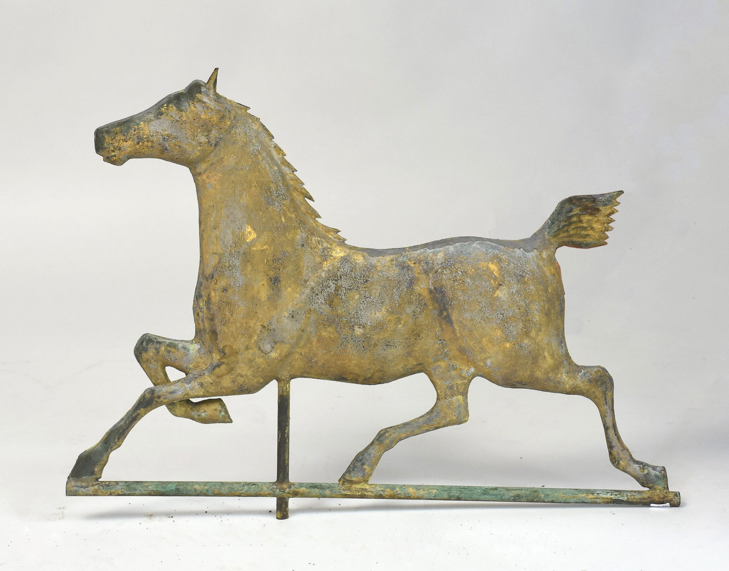 19th C. hackney horse weathervane with old gilt surface