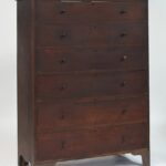 Impressive 19th C. Shaker six-drawer cherry chest on bracket base
