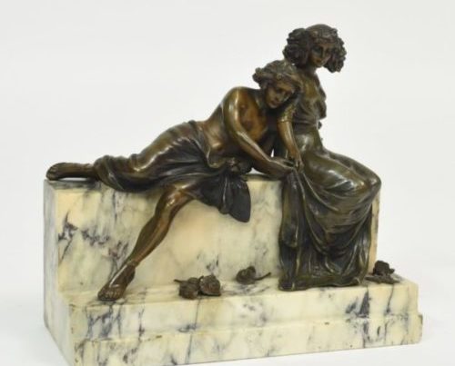 Signed Carl Kauba bronze and marble sculpture
