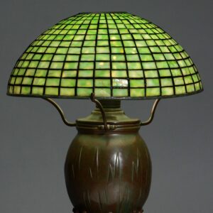 Good Tiffany table lamp, green leaded 16", shade marked Tiffany Studios