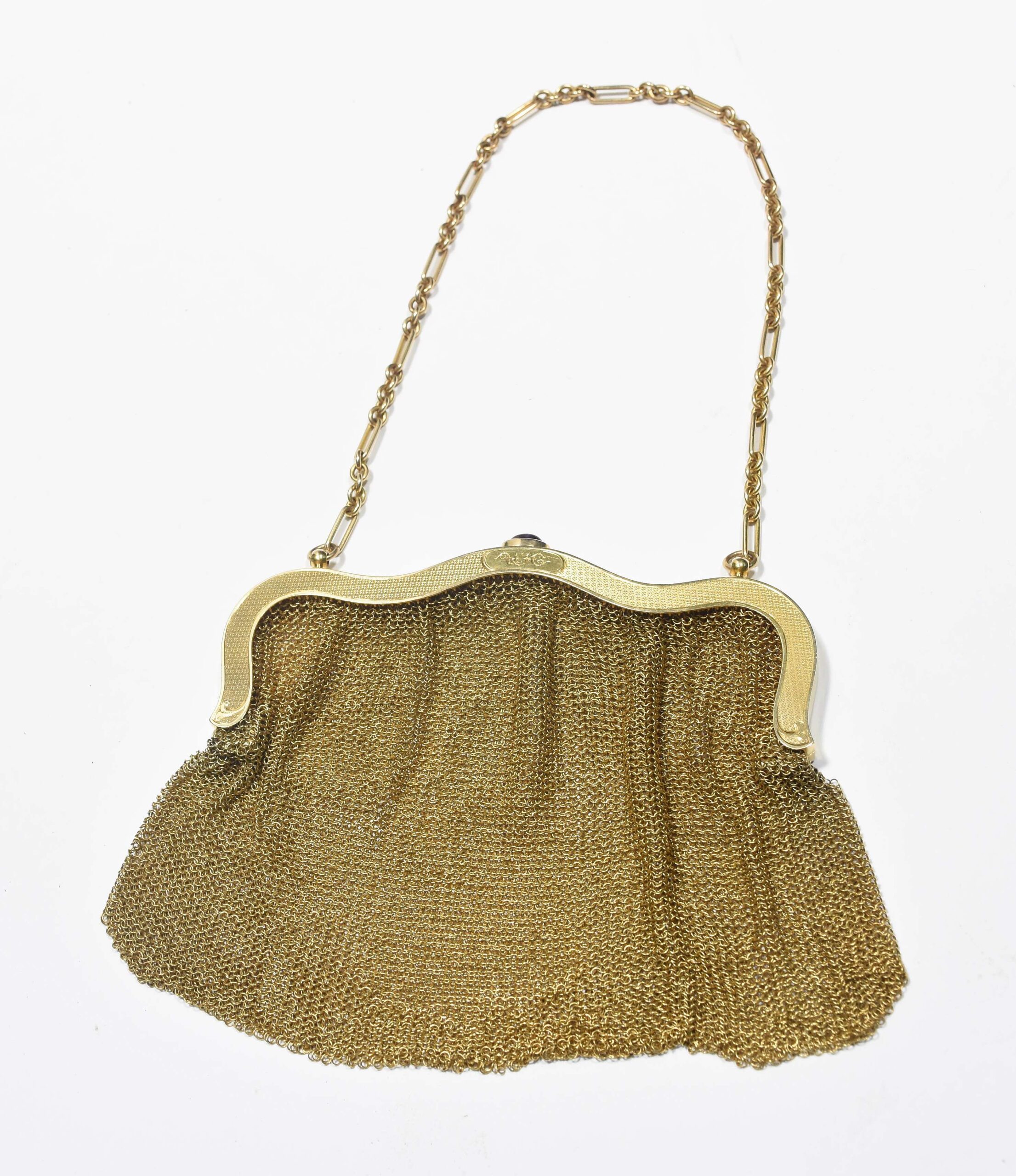 American 19th/20th C. 14K yellow gold mesh purse
