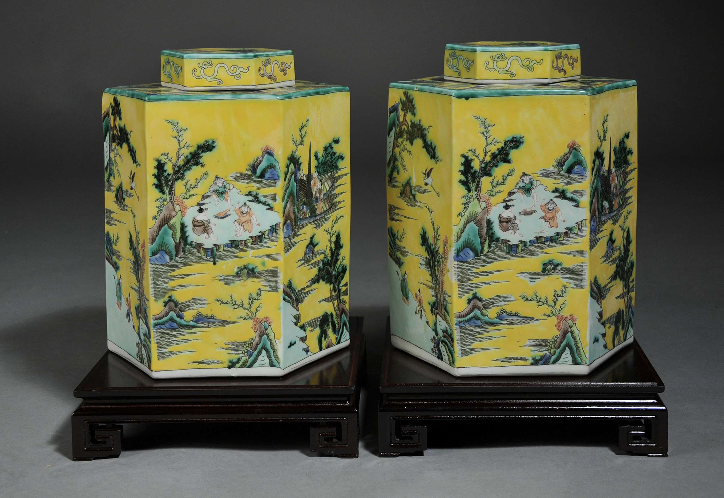 Chinese octagonal covered jars