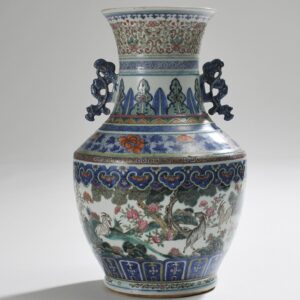 Porcelain vase blue under glaze and famille verte