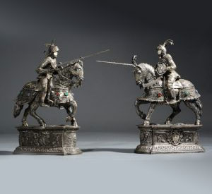Silver knights on horseback MARK OF NERESHEIMER CO